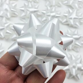 PEPPERLONELY Brand 20PC Peel & Stick Christmas Confetti Gift Star Bows 2-3/4", White