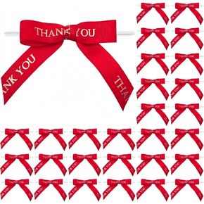 30 Pcs Thank You Gold Printed Ribbon Bows 2.5 Inch Twist Tie Crafts Small Bows for Gift Wrapping