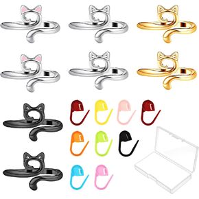 Crochet Ring Yarn For Crocheting Holder 17 PCS Handmade Knitting Finger Tension Hook Set Rings Supplies Tools Grips and Gadgets Adjustable Circle Stitches Markers Counters Kit Beginners Hooks Tool