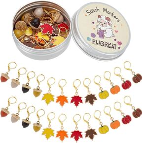 PLIGREAT 24 Pcs Autumn Maple Leaf Pinecone Stitch Markers Crochet Markers with Lobster Claw Clasps Knitting Locking Marker for Woman Grandma DIY Gifts Making Accessories Weaving Sewing Tool