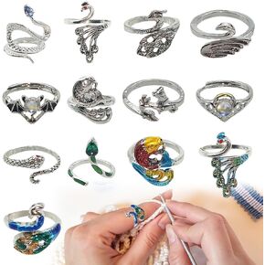 13 Pieces Crochet Ring for Finger, Crochet Ring Adjustable Yarn Ring Tension Rings for Crocheting, Animal Shape Knitting Loop Open Finger Ring for Mother Grandma Thanksgiving Presents Finger Yarn Guide Crochet Accessories