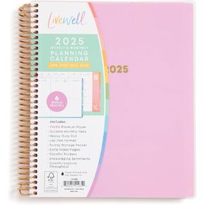 LiveWell for Blue Sky 2025 Weekly and Monthly Planner, January – December, 7" x 9", Flexible Cover, Thick Premium Paper, Laminated Tabs, Heavy Duty Coil Binding, Magenta Design
