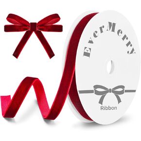 Velvet Ribbon, Christmas Ribbon, 25-Yard Red Ribbon, Christmas Ribbon for Gift Wrapping, Red Ribbon for Gift Wrapping, Velvet Ribbon for Christmas Tree, Wedding Decoration (3/8 Inch)