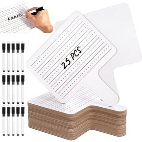 25 PCS Dry Erase Paddles with Markers, Dual-Sided Handheld Whiteboard, Dry Erase Sign with Blank and Lined Sides, Writing Drawing Whiteboard, Auction Paddles for Classroom Interaction, Game, Vote