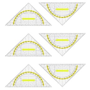 6PCS Triangle Ruler with Handle, Transparent Plastic Protractor Geometry Math Ruler Measuring Tool for Students Office Designers Painting Drafting