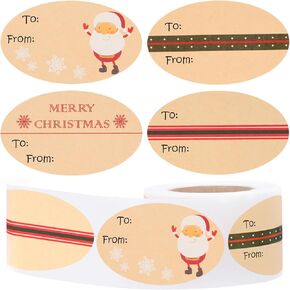Cualfec Kraft Tag Stickers for Christmas Cute Snowman Designed Stickers with to and from Tags for Christmas Wrapping - 200 Pcs