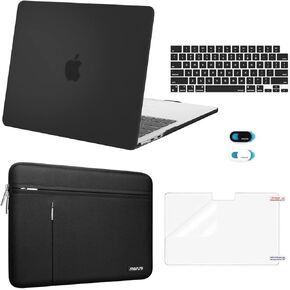 MOSISO Compatible with MacBook Air 13 inch Case 2024 2023 2022 M3 A3113 M2 A2681, Plastic Hard Shell&Horizontal Vertical Sleeve Bag&Keyboard Skin&Webcam Cover&Screen Film for MacBook Air 13.6, Black
