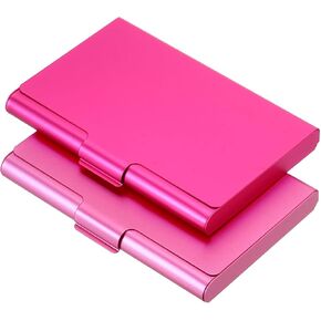 PATIKIL Business Card Holder, 2 Pack Aluminum Metal Card Case Professional Pocket Card Holder for Name Card Credit Card, Rose Red, Pink