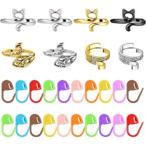 AOZUO Crochet Ring Set, 8PCS Adjustable Crochet Tension Ring Knitting Crochet Loop Rings Open Yarn Guide Crochet Rings Finger Crocheting Ring Accessories with 20PCS Stitch Markers for Hand Weaving in Saudi Arabia