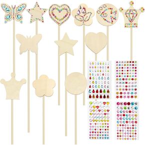 SAYAYA 12 Pack Fairy Wands Kit 6 Styles Unfinished Wooden Princess Wand DIY Princess Wand with 4 PCS Stickers Fairy Wands Craft Kit for Make Your Own Princess Wand Ideal Gift for Party Supplies