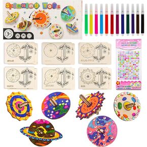Hdsahdok 12-Pack DIY Kids Craft Kit Building, Painting, and Decorate Your Own Wooden Spinning Top. Easy-to-Assemble Arts & Crafts Kit with Craft Ideas. Gift for Kids Aged 4-12 Years Old.