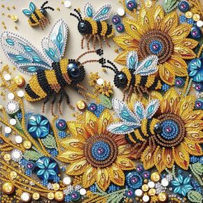 WSLWXSHM 5D Special Shape Diamond Art Kits for Beginners, Diamond Painting Kits for Adults Sunflower Bee, Crystal Rhinestones Diamond Painting for Home Wall Decoration Gift 12×12inch/30×30cm, Flower