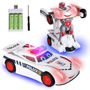 Electric Universal Deformation Police Toy Car - 2024 New Police Car Toy Electric Toys, Police Car Electric Toys Boys Kids Toys Prezzie with Light, Police Car Toys for Boys Ages 5-7 (White Car)