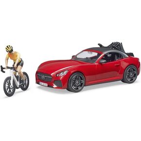 Bruder Toys - Recreational Realistic Roadster Car with Bicycle Rack and Road Bike with Female Cyclist Figure - Car Roof is Removable - Ages 4+