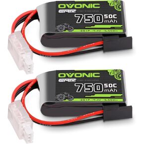 OVONIC 2S Lipo 750mAh 7.4V 50C Lipo Battery with XT60 to TR Connector[2.1" D x 1.1" W x 0.6" H][1 Package Including 2 Batteries]