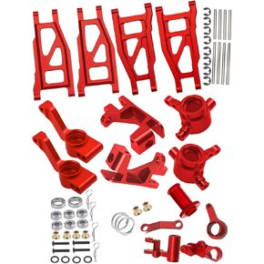 Upgrades Part for 1/10 Slash 4x4 VXL,Stampede 4X4 VXL,Rustler 4X4 VXL,Hoss 4X4 VXL,Alloy Front Rear Suspension Arm & Steering Blocks Caster Blocks Axle Carriers & Steering Block,Red