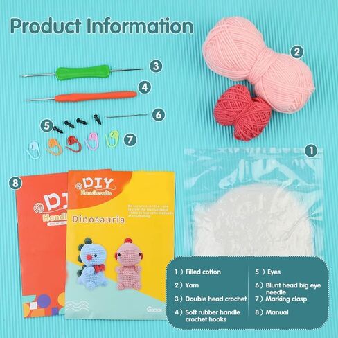 SPOVE Crochet Kit for Beginners, Crochet Starter Kit with Step-by-Step Video Tutorials, Crocheting Kits Crochet Yarn, DIY Knitting Supplies for Adults & Kids, Crochet Kits Model Dinosaur (Pink) in Saudi Arabia