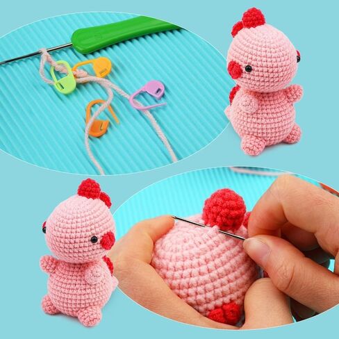 SPOVE Crochet Kit for Beginners, Crochet Starter Kit with Step-by-Step Video Tutorials, Crocheting Kits Crochet Yarn, DIY Knitting Supplies for Adults & Kids, Crochet Kits Model Dinosaur (Pink) in Saudi Arabia