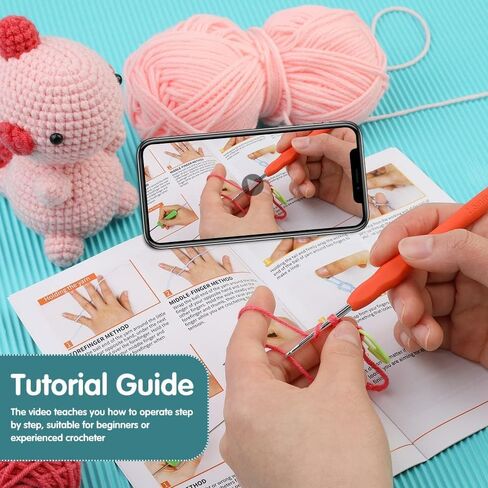 SPOVE Crochet Kit for Beginners, Crochet Starter Kit with Step-by-Step Video Tutorials, Crocheting Kits Crochet Yarn, DIY Knitting Supplies for Adults & Kids, Crochet Kits Model Dinosaur (Pink) in Saudi Arabia