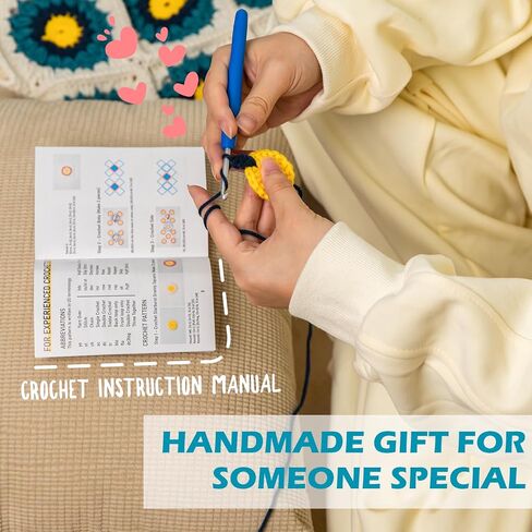 Yeezhee Crochet Kit for Advanced or Intermediate Beginners, Crochet Bag Kit with Step-by-Step Video Tutorials, Granny Square Crochet Tote Bag Set, Knitting Kit Including Yarn, Crochet Hook, Daisy in Kuwait