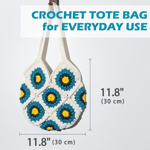 Yeezhee Crochet Kit for Advanced or Intermediate Beginners, Crochet Bag Kit with Step-by-Step Video Tutorials, Granny Square Crochet Tote Bag Set, Knitting Kit Including Yarn, Crochet Hook, Daisy in Kuwait