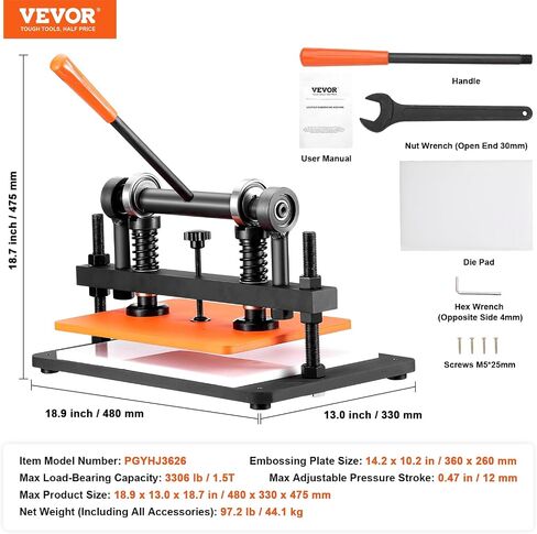 Leather Cutting Machine, 14.2 x 10.2 in Embossing Plate Manual Die Cutter, 0.47 in Pressure Stroke Leather Embossing Machine, Dual Guide Shafts Die Cut Machine for Various of Materials in Saudi Arabia