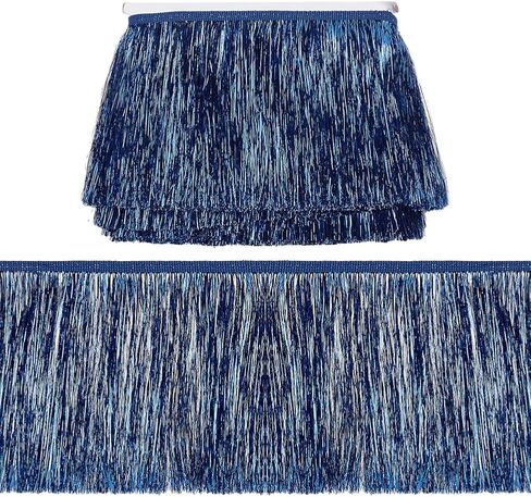 MAYJOYDIY 10Yards × 6Inch Dark Blue Wide Metallic Fringe Trim, Shiny Tinsel Fringe Tinsel Trim Tassel Polyester Ribbon Trim for Dance Costume Dress Stage Clothes Party Decor DIY in Saudi Arabia