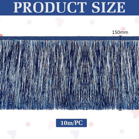 MAYJOYDIY 10Yards × 6Inch Dark Blue Wide Metallic Fringe Trim, Shiny Tinsel Fringe Tinsel Trim Tassel Polyester Ribbon Trim for Dance Costume Dress Stage Clothes Party Decor DIY in Saudi Arabia