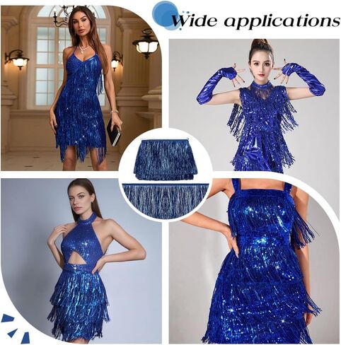 MAYJOYDIY 10Yards × 6Inch Dark Blue Wide Metallic Fringe Trim, Shiny Tinsel Fringe Tinsel Trim Tassel Polyester Ribbon Trim for Dance Costume Dress Stage Clothes Party Decor DIY in Saudi Arabia