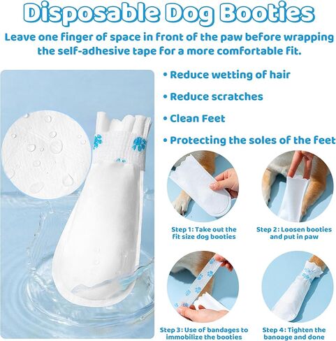 Disposable Dog Boots for Paw Protection - 26Pcs Disposable Dog Booties Paw Protectors with Cleaning Gloves and Dog Paw Bandage, Pets Foot Covers Shoes for Dogs Cats Indoor Outdoor Walking (M Size) in Saudi Arabia
