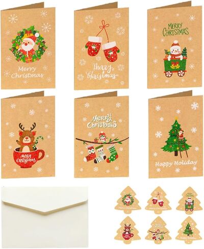 12 Pack Mini Size Merry Christmas Greeting Cards with Envelopes, 2.8 x 4.1 Inch, Cute Adorable Brown Color Christmas Xmas Gift Winter Holiday Style Festival Greetings Cards, Pack of 12 2X6 Brown in Kuwait