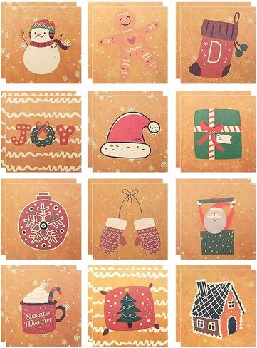 12 Pack Mini Size Merry Christmas Greeting Cards with Envelopes, 2.8 x 4.1 Inch, Cute Adorable Brown Color Christmas Xmas Gift Winter Holiday Style Festival Greetings Cards, Pack of 12 2X6 Brown in Kuwait