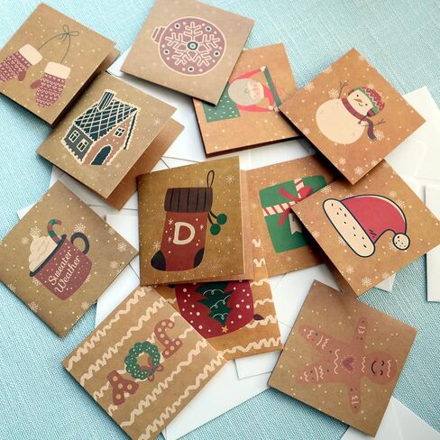 12 Pack Mini Size Merry Christmas Greeting Cards with Envelopes, 2.8 x 4.1 Inch, Cute Adorable Brown Color Christmas Xmas Gift Winter Holiday Style Festival Greetings Cards, Pack of 12 2X6 Brown in Kuwait