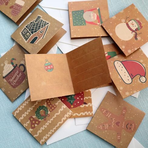 12 Pack Mini Size Merry Christmas Greeting Cards with Envelopes, 2.8 x 4.1 Inch, Cute Adorable Brown Color Christmas Xmas Gift Winter Holiday Style Festival Greetings Cards, Pack of 12 2X6 Brown in Kuwait