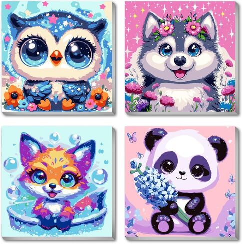 cdjlddww 4 Pack Framed Paint by Numbers Kit for Adults & Beginners, Cute Sea Animals DIY Paint by Number Kit with Framed Canvas Oil Painting for Wall Decor Present 8x8 inch in Saudi Arabia