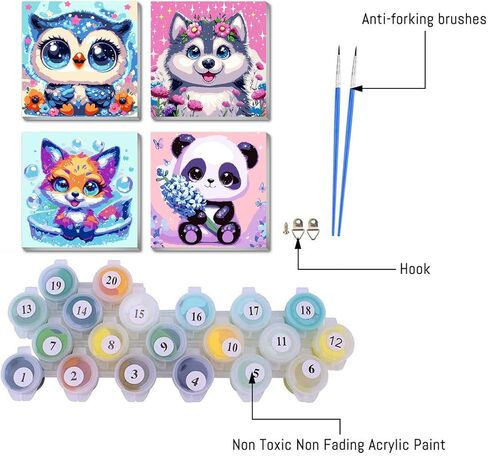 cdjlddww 4 Pack Framed Paint by Numbers Kit for Adults & Beginners, Cute Sea Animals DIY Paint by Number Kit with Framed Canvas Oil Painting for Wall Decor Present 8x8 inch in Saudi Arabia