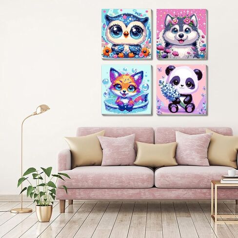 cdjlddww 4 Pack Framed Paint by Numbers Kit for Adults & Beginners, Cute Sea Animals DIY Paint by Number Kit with Framed Canvas Oil Painting for Wall Decor Present 8x8 inch in Saudi Arabia