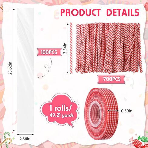 Dunzoom 100 Sets 2 x 24 Christmas Cellophane Treat Bags Candy Lei Making Kit with Ribbon Candy Loop Candy Lei Tubing and 3.5" Twist Tie for Christmas Party Favors, Candy Wrapping Gifts(Black) in Saudi Arabia