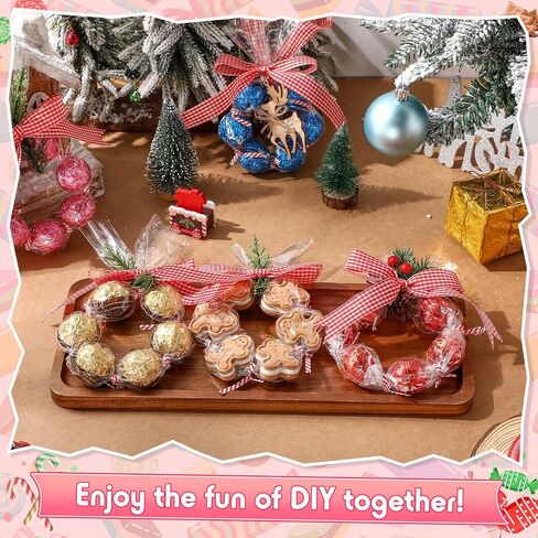 Dunzoom 100 Sets 2 x 24 Christmas Cellophane Treat Bags Candy Lei Making Kit with Ribbon Candy Loop Candy Lei Tubing and 3.5" Twist Tie for Christmas Party Favors, Candy Wrapping Gifts(Black) in Saudi Arabia