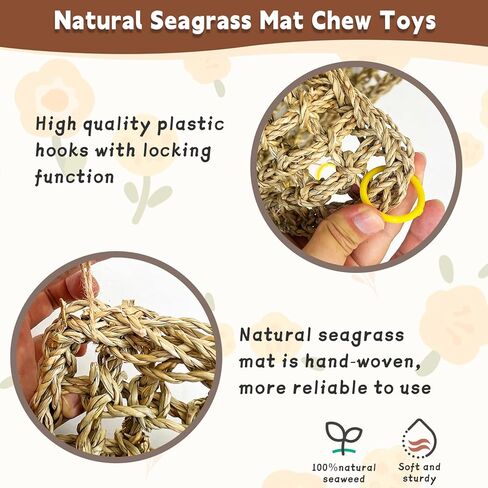 kathson 2 Pcs 39 x 7 Inches Large Bird Seagrass Mat, Bird Hammock for cage，Bird Seagrass Woven net，Climbing Rope Ladder with Hooks, Chew Toys for Pigeon Cockatiel Conure Budgie Cockatoo Rat Hamster in Saudi Arabia