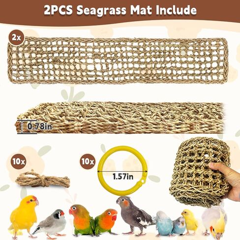 kathson 2 Pcs 39 x 7 Inches Large Bird Seagrass Mat, Bird Hammock for cage，Bird Seagrass Woven net，Climbing Rope Ladder with Hooks, Chew Toys for Pigeon Cockatiel Conure Budgie Cockatoo Rat Hamster in Saudi Arabia