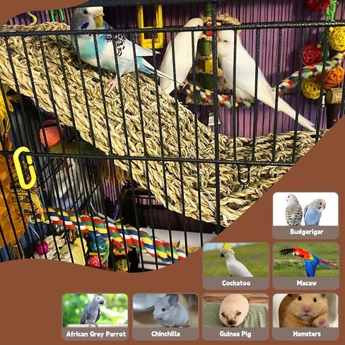 kathson 2 Pcs 39 x 7 Inches Large Bird Seagrass Mat, Bird Hammock for cage，Bird Seagrass Woven net，Climbing Rope Ladder with Hooks, Chew Toys for Pigeon Cockatiel Conure Budgie Cockatoo Rat Hamster in Saudi Arabia