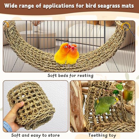 kathson 2 Pcs 39 x 7 Inches Large Bird Seagrass Mat, Bird Hammock for cage，Bird Seagrass Woven net，Climbing Rope Ladder with Hooks, Chew Toys for Pigeon Cockatiel Conure Budgie Cockatoo Rat Hamster in Saudi Arabia