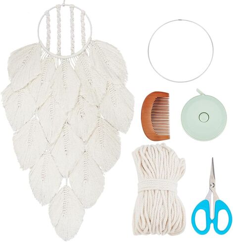 PLIGREAT White Macrame Dream Catchers مع مجموعة أوراق الشجر DIY Macrame Kit مع فيديو تعليمات كبير بوهو ديكور معلق على الحائط لغرفة النوم وغرفة المعيشة والحضانة وديكور الزفاف وديكور المنزل هدية عيد ميلاد in Saudi Arabia