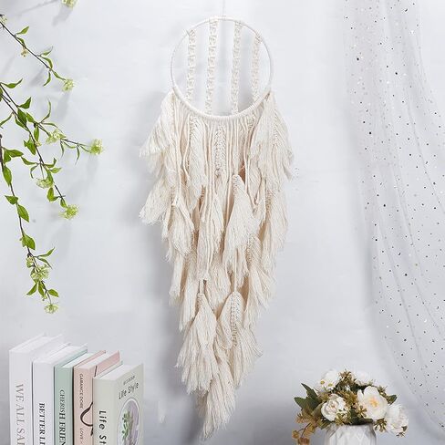 PLIGREAT White Macrame Dream Catchers مع مجموعة أوراق الشجر DIY Macrame Kit مع فيديو تعليمات كبير بوهو ديكور معلق على الحائط لغرفة النوم وغرفة المعيشة والحضانة وديكور الزفاف وديكور المنزل هدية عيد ميلاد in Saudi Arabia