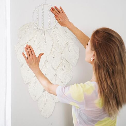 PLIGREAT White Macrame Dream Catchers مع مجموعة أوراق الشجر DIY Macrame Kit مع فيديو تعليمات كبير بوهو ديكور معلق على الحائط لغرفة النوم وغرفة المعيشة والحضانة وديكور الزفاف وديكور المنزل هدية عيد ميلاد in Saudi Arabia