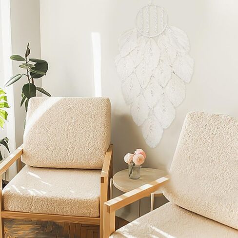 PLIGREAT White Macrame Dream Catchers مع مجموعة أوراق الشجر DIY Macrame Kit مع فيديو تعليمات كبير بوهو ديكور معلق على الحائط لغرفة النوم وغرفة المعيشة والحضانة وديكور الزفاف وديكور المنزل هدية عيد ميلاد in Saudi Arabia