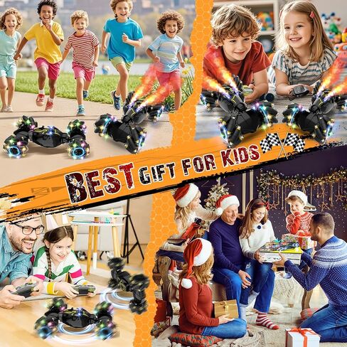 Remote Control Stunt Car Toys: Christmas Birthday Gifts for Boys Toys Ages 6-12 - 2.4Ghz Gesture Sensing Remote Control Cars with Light and Music Spray - 8WD Drift 360° Rotating RC Car for 7-14 Kids in Saudi Arabia