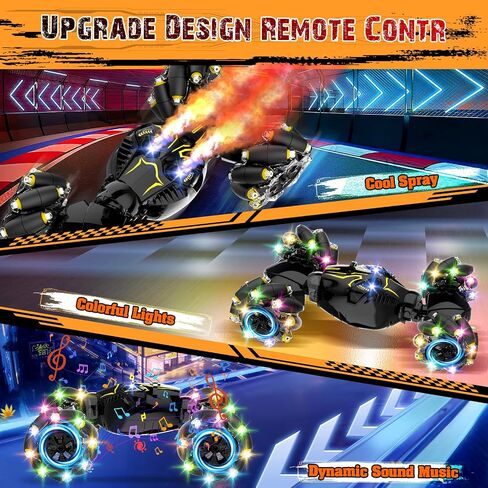 Remote Control Stunt Car Toys: Christmas Birthday Gifts for Boys Toys Ages 6-12 - 2.4Ghz Gesture Sensing Remote Control Cars with Light and Music Spray - 8WD Drift 360° Rotating RC Car for 7-14 Kids in Saudi Arabia