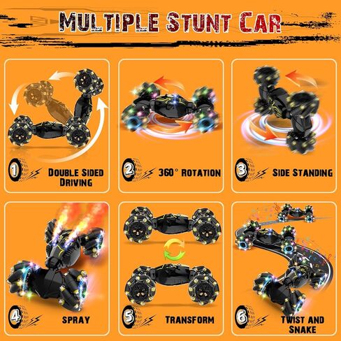 Remote Control Stunt Car Toys: Christmas Birthday Gifts for Boys Toys Ages 6-12 - 2.4Ghz Gesture Sensing Remote Control Cars with Light and Music Spray - 8WD Drift 360° Rotating RC Car for 7-14 Kids in Saudi Arabia
